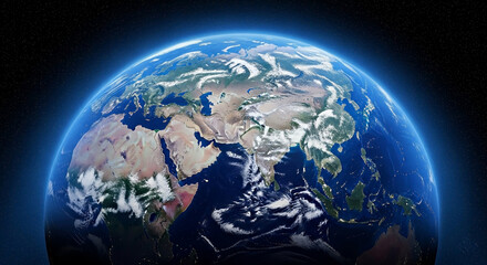 Fototapeta premium Blue Planet View Earth from Space with Continents and Oceans
