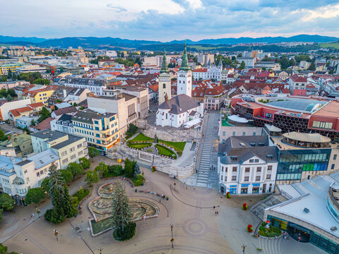 Sunset panorama of Andrej Hlinka square in Zilina, Slovakia