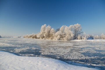 Frozen river early in the morning