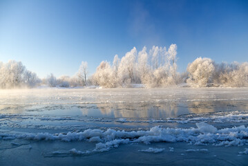 Frozen river early in the morning