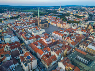 Obraz premium Sunset panorama of old town of Pilsen, Czech republic