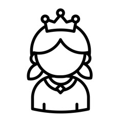 Princess flat outline icon, pastel tones, cute minimal style, suitable for fairytale book, kids app, sticker, education design