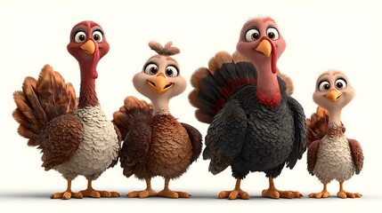 Thanksgiving gathering featuring a cheerful turkey family posing joyfully for a memorable celebration