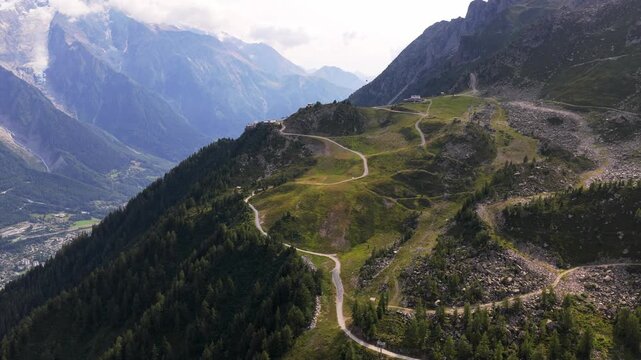 Aerial view of Chamonix in the Alps with the Mont Blanc mountain 4K drone footage