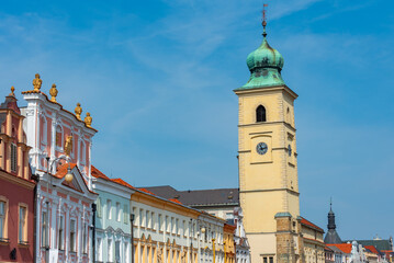 Obraz premium Clock tower at Smetanovo namesti square in Litomysl, Czech repub