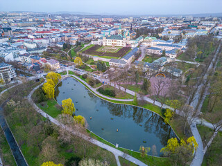 Fototapeta premium Sunset aerial view of the palace of the krakow bishops ???