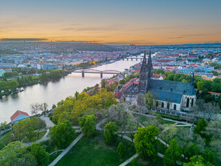 Sunset panorama view of Vysehrad in Prague, Czech republic