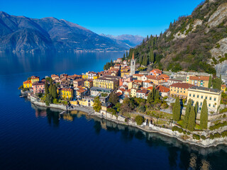 Panorama view of Varenna town situated at lake Como in Italy