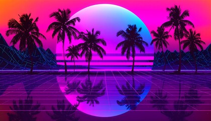 Obraz premium Retro futuristic tropical landscape