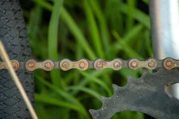 A rusty bicycle chain
