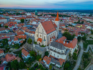 Naklejka premium Sunset panorama view of the old town of Znojmo, Czech republic