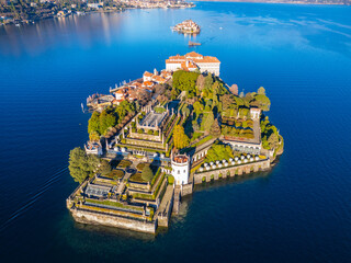 Panorama of Isola Bella and Isola dei Pescatori at Lago Maggiore