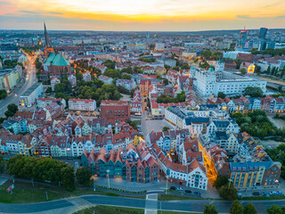 Fototapeta premium Sunset panorama of the old town in Szczecin, Poland