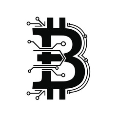 Futuristic bitcoin logo icon vector design, Digital modern bitcoin logo icon, Robotic bitcoin icon illustration