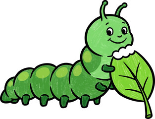 Naklejka premium Happy Green Caterpillar Munching on a Leaf