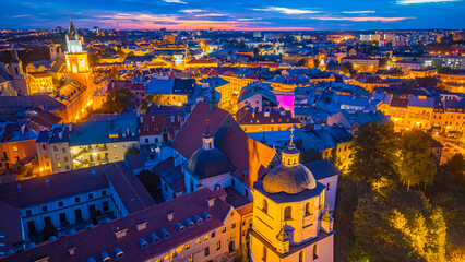 Obraz premium Sunset panorama view of the old town of Lublin, Poland