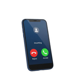 Incoming call displayed on modern smartphone screen with accept and decline options transparent background