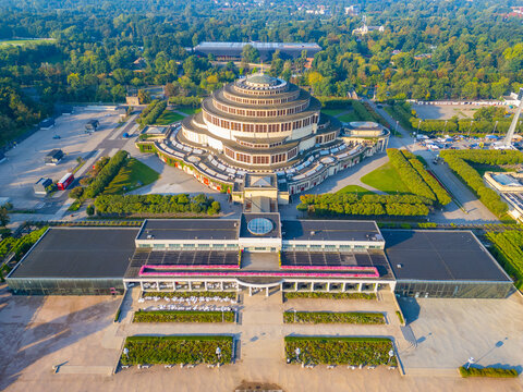 Morning view of Centennial Hall in Wroclaw, Poland