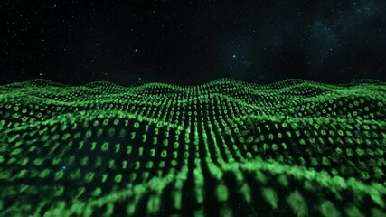 Corrupted Data Landscape: Abstract Visualization of a Network Outage with Binary Code Degradation and Lost Information. - Powered by Adobe