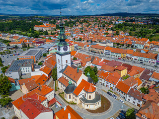 Naklejka premium Summer panorama of the center of Trebic, Czech republic