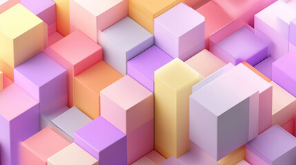 Pastel gradient blocks arranged in layered 3D abstract form, creating a soft, modern visual composition against a smooth minimal background.