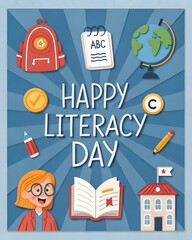 Happy Literacy Day Poster Vector Illustration