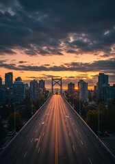 Obraz premium Bridge at Sunset with City Skyline