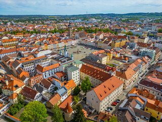 Obraz premium Panorama of the main square in Ceske Budejovice, Czech republic
