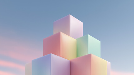 Soft pastel cubes are stacked diagonally against a smooth gradient background, creating a modern geometric composition with gentle visual balance.