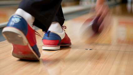Fototapeta premium The Process of Bowling: Feet Stepping Forward on the Lane