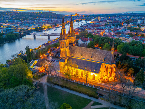 Sunset view of Saints Peter and Paul Basilica at vysehrad in Pra