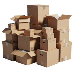 Fototapeta premium Cardboard boxes stacked isolated on transparent background