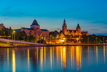Fototapeta premium Sunset view of the National Museum in Szczecin, Poland