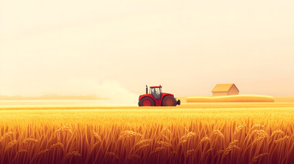 Fototapeta premium Tractor in Autumn Fields