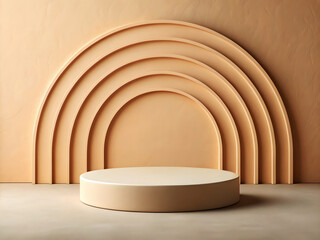 Obraz premium A minimalist podium scene with a soft beige circular platform placed on a matching beige background