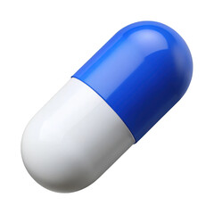 3d blue and white pharmaceutical capsule isolated on transparent background