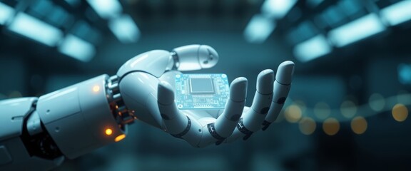 Humanoid Robot Hand Holding Circuit Board