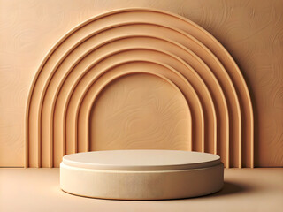 Naklejka premium A minimalist podium scene with a soft beige circular platform placed on a matching beige background