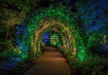 Obraz premium Illuminated garden archway at night (1)