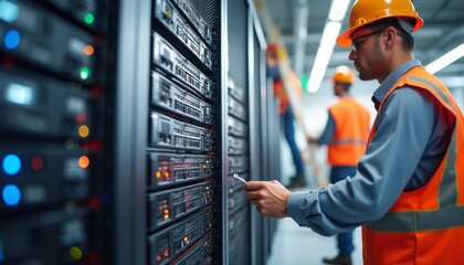 Technician working on server maintenance