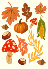 Autumn Doodle Plants and Leaves Vector
