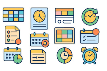 Calendar, scheduling outline icon set. organizer, planner time management line collection