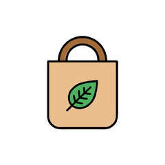 Vector art of simple shopping bag with green leaf icon on transparent background
