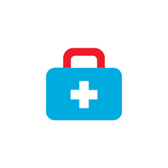 Vector art of blue first aid kit with red handle