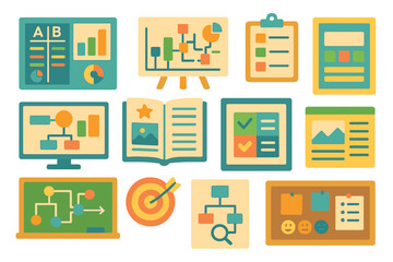 Business and analysis flat icon set. financial, graph, chart, report icons collection
