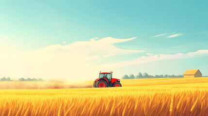 Naklejka premium Tractor in Autumn Fields