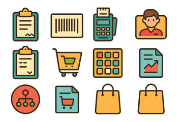 Shopping and retail icon set. 12 flat design elements for e-commerce needs