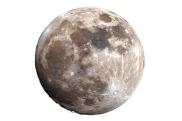Glowing full moon revealing detailed lunar surface, raters visible against trasparent backdrop, ideal fo graphic design compositios