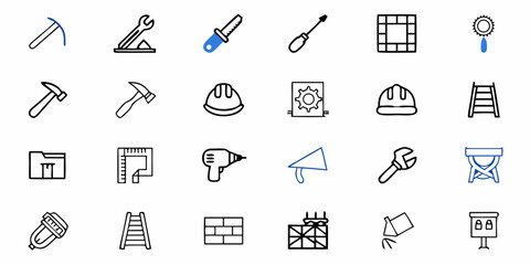 Naklejka premium Illustration of various construction tools including hammer, drill, wrench, ladder and safety helmet