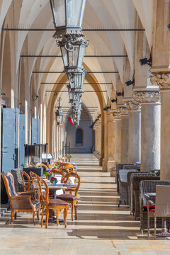 Arches of sukiennice marketplace in the polish city Cracow/Krako